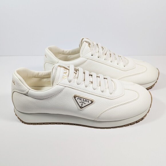 NIB Prada Leather Sneakers, Ivory, Retired Style: 1E410N-013-F0304 - Picture 3 of 12